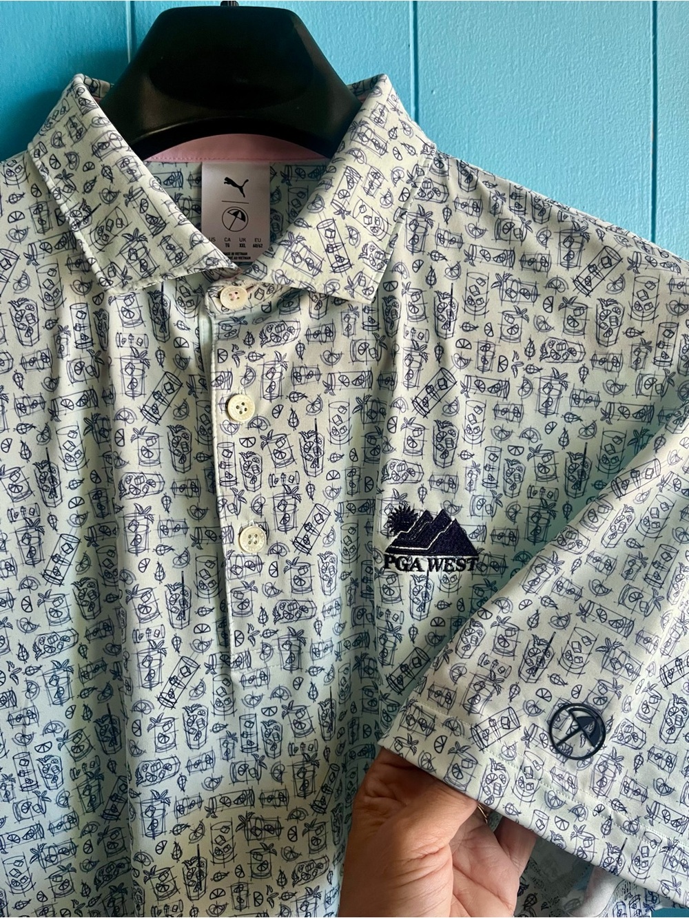 Men's Light Mint Green Printed Polo